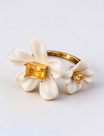 Trendy Enamel Flower Cubic Zirconia Open Ring 6W6JRG374