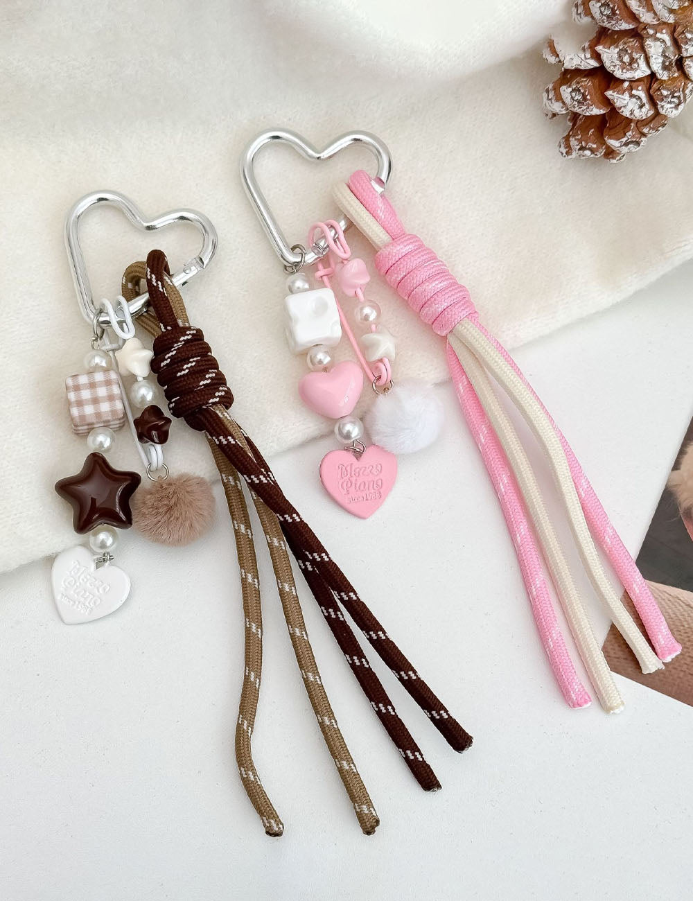 Trendy Plush Ball Heart Pendant Keychain Bag Charm 6W10BBC389