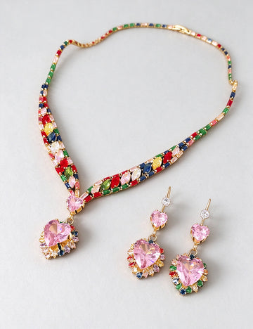 Fashion Colorful Rhinestones Heart Pendant Necklace 6W6JNC937