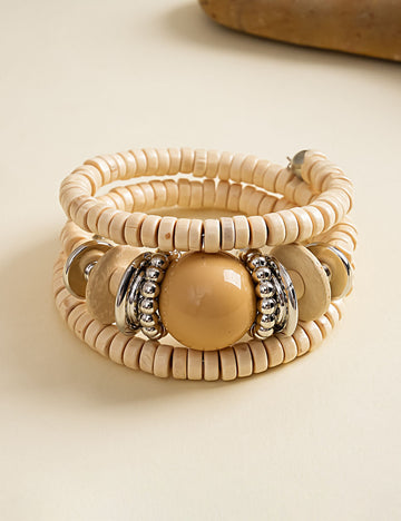 Boho Style Wood Beaded Stackable Chain Bracelet 6W6JBR587