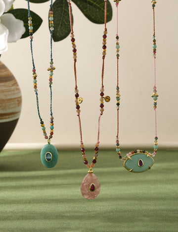 Natural Stone Pendant Beaded Rope Necklace 6W6JNC628