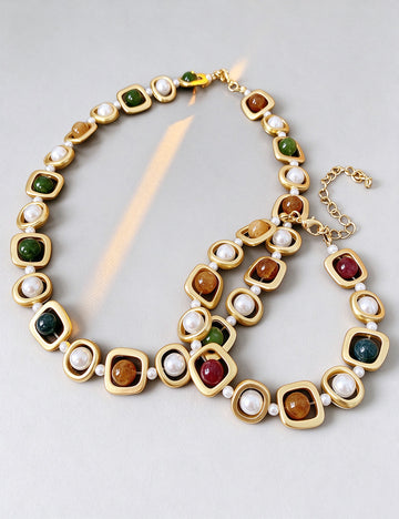 Vintage Pearl Geometric Chain Necklace 6W6JNC911