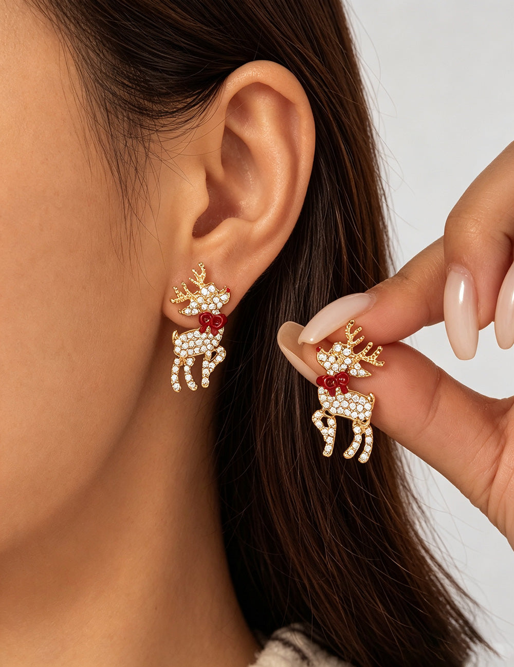 Sparkly Rhinestone Deer Christmas Dangle Earrings 6W6JER686