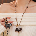 Vintage Kitten Pendant Beads Rope Braided Necklace 6W6JNC910