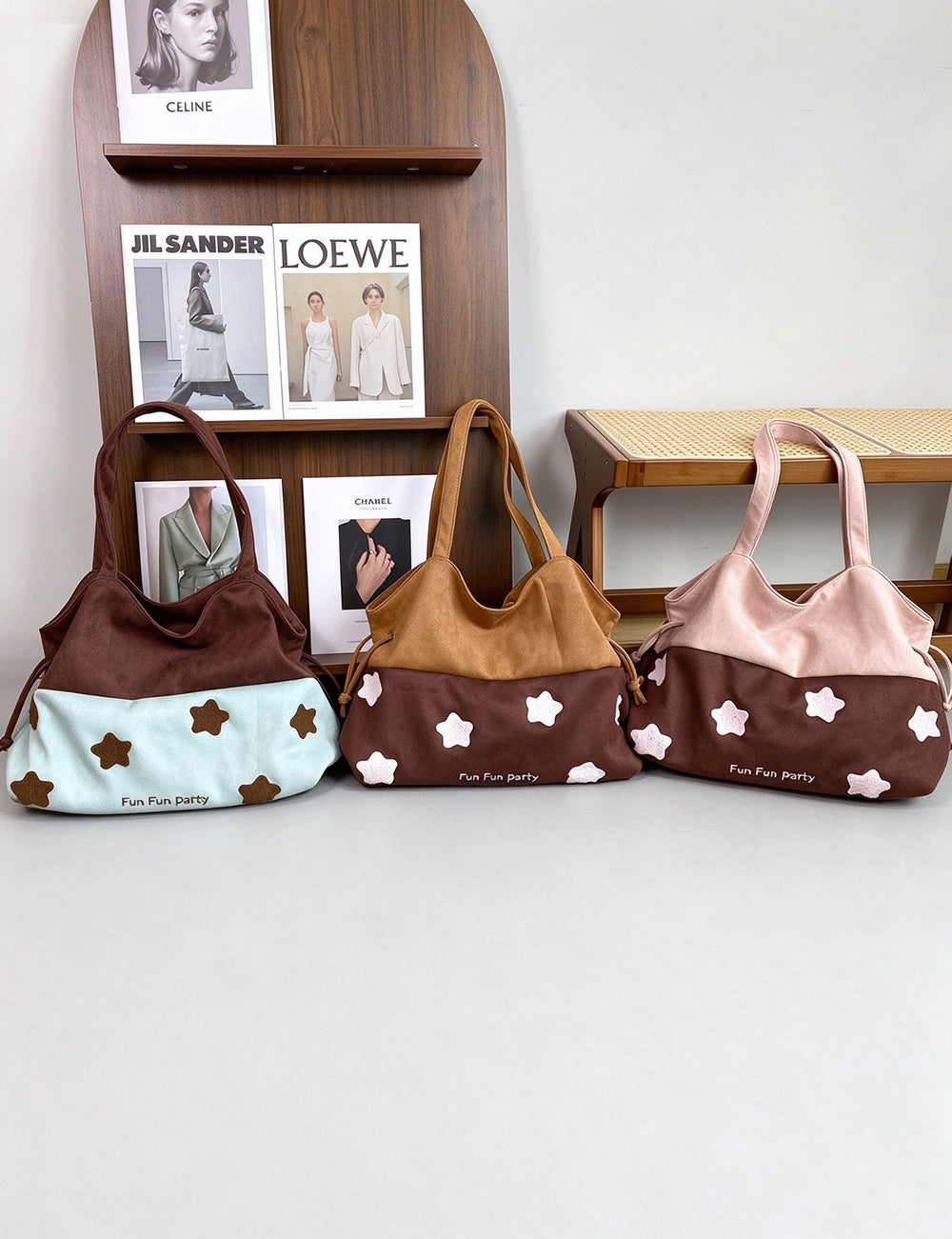Star Embroidery Patchwork Tote Bag - DippedShop Wholesale - #8851