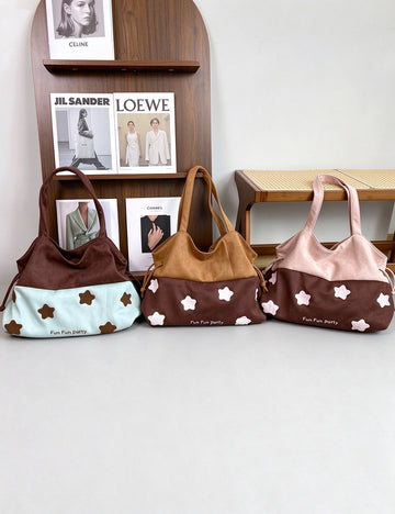 Star Embroidery Patchwork Tote Bag - DippedShop Wholesale - #8851