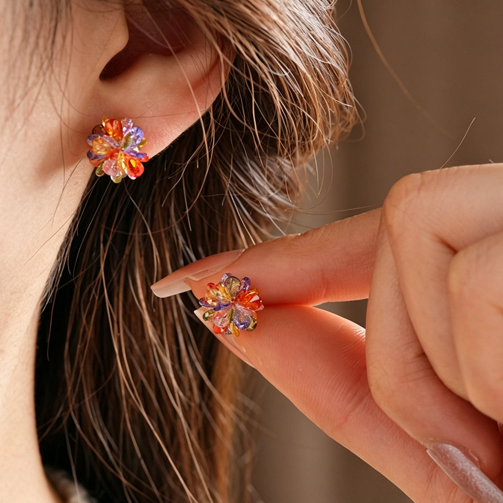 Cute Colorful Glass Crystal Flower Stud Earrings 6W6JER757