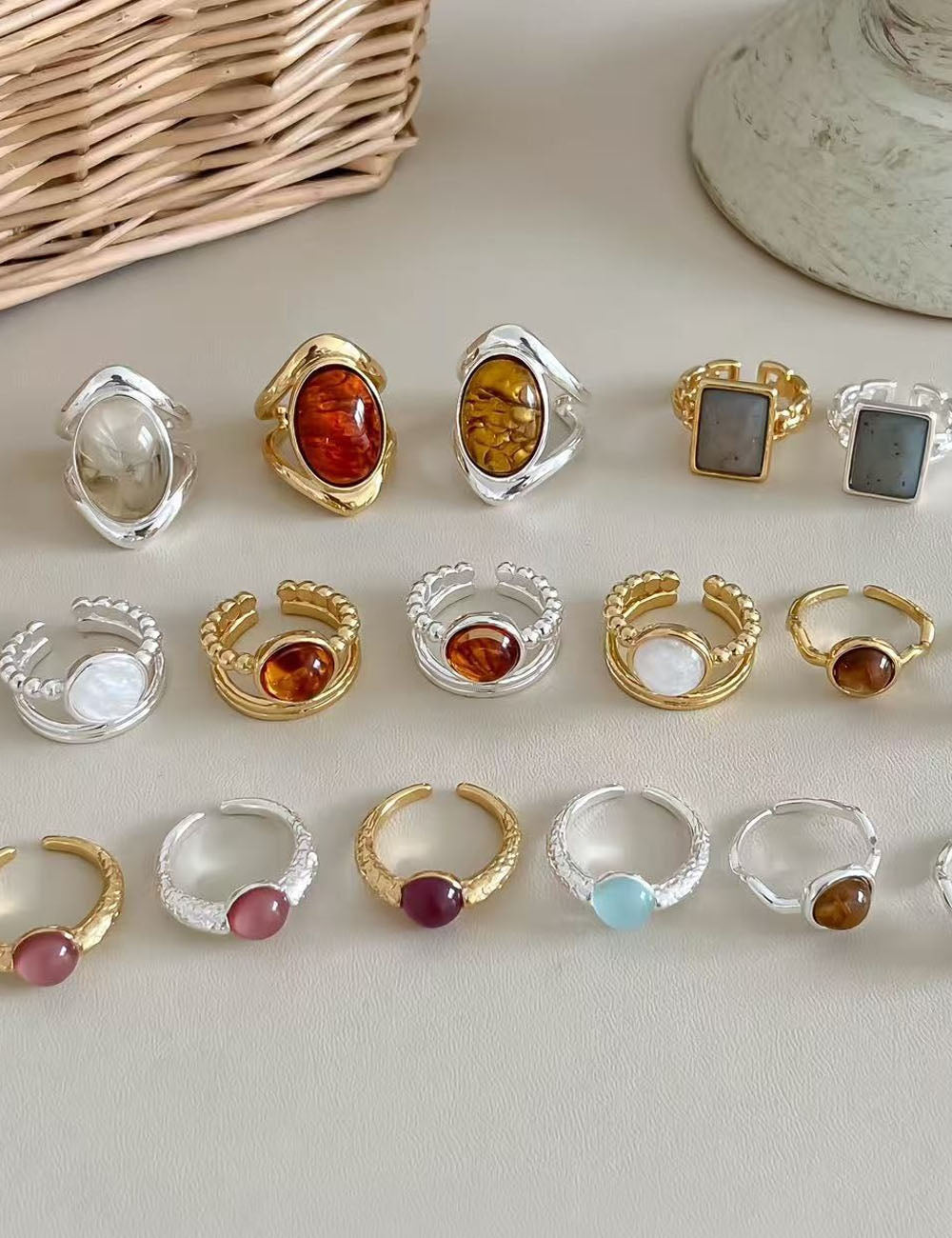 Gold Plated Natural Stone Open - DippedShop Wholesale - #7731