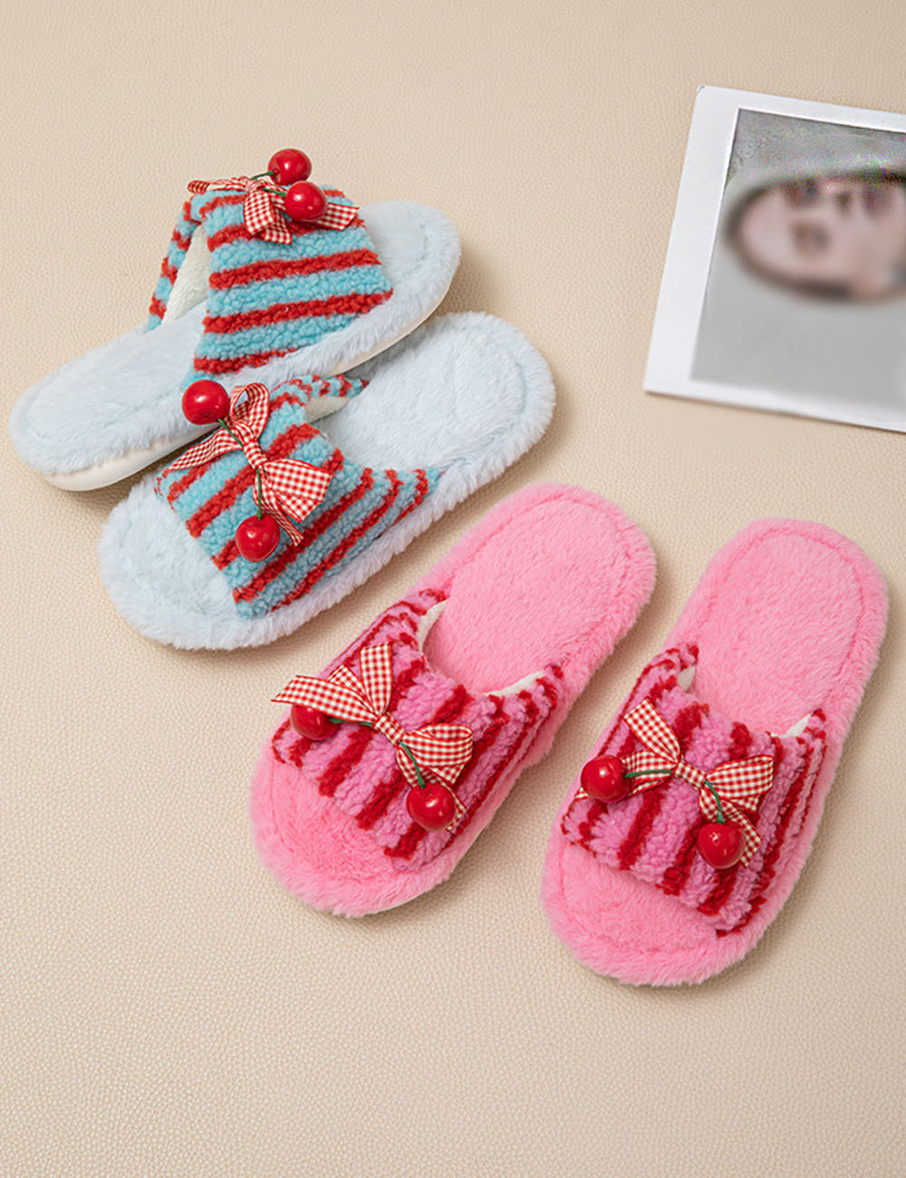 Plush Striped Slippers - DippedShop Wholesale - #9683