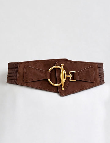Chunky Wide Elastic Metal Stretchy Buckle Belt 6W6JBT232