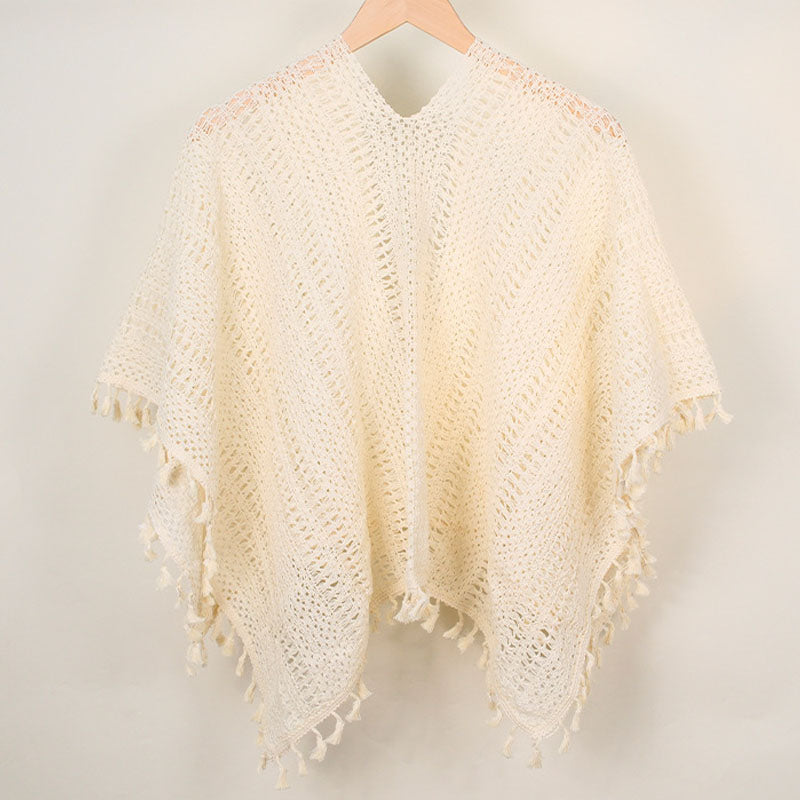 Boho Ccrochet Hollow Out Tassel Shawl Wrap 6W6NSC50