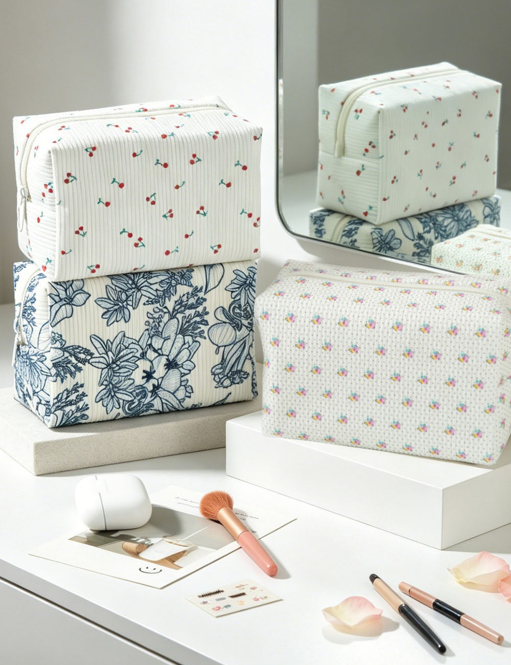Chic Floral Print Corduroy Cosmetic Bag 6S5CO103