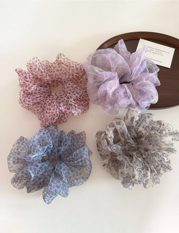 Retro Fluffy Organza Plaid Hair Scrunchies MK2BW6W6HSR79