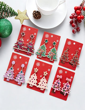 Chunky Sparkly Rhinestone Christmas Dangle Earrings 6W6JER680