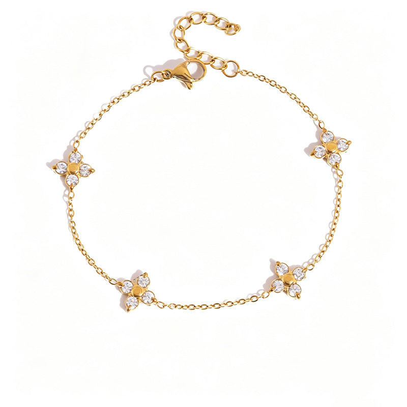 Simple Flower Gold Plated Cubic Zirconia Bracelet 6W6JBR460