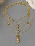 Stylish Gold Plated Multi Layer Moon Pendant Necklace 6W6JNC664