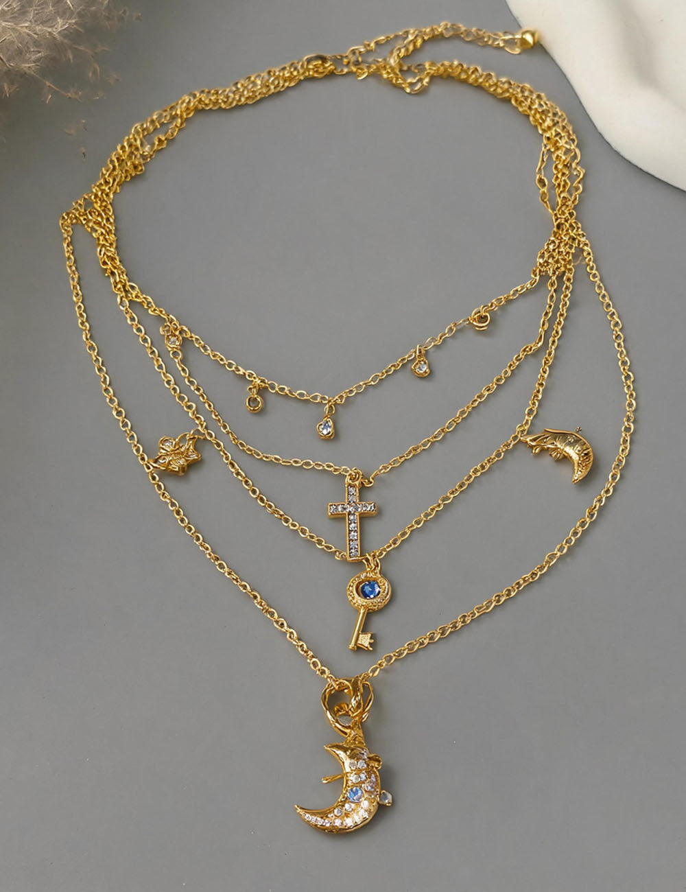 Stylish Gold Plated Multi Layer Moon Pendant Necklace 6W6JNC664