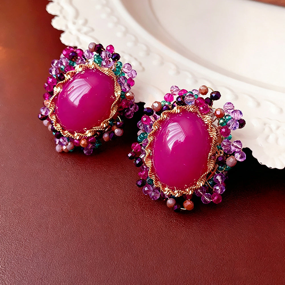 Trendy Rose Crystal Oval Drop Statement Earrings 6W6JER729