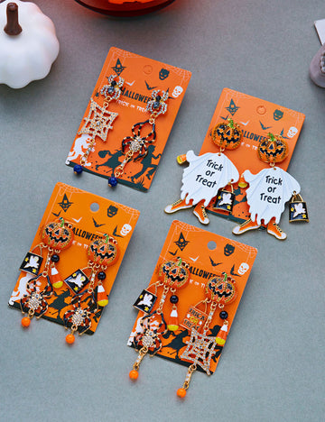 Quirky Sparkly Rhinestone Pumkin Pendnat Dangle Earrrings 6W6JER544