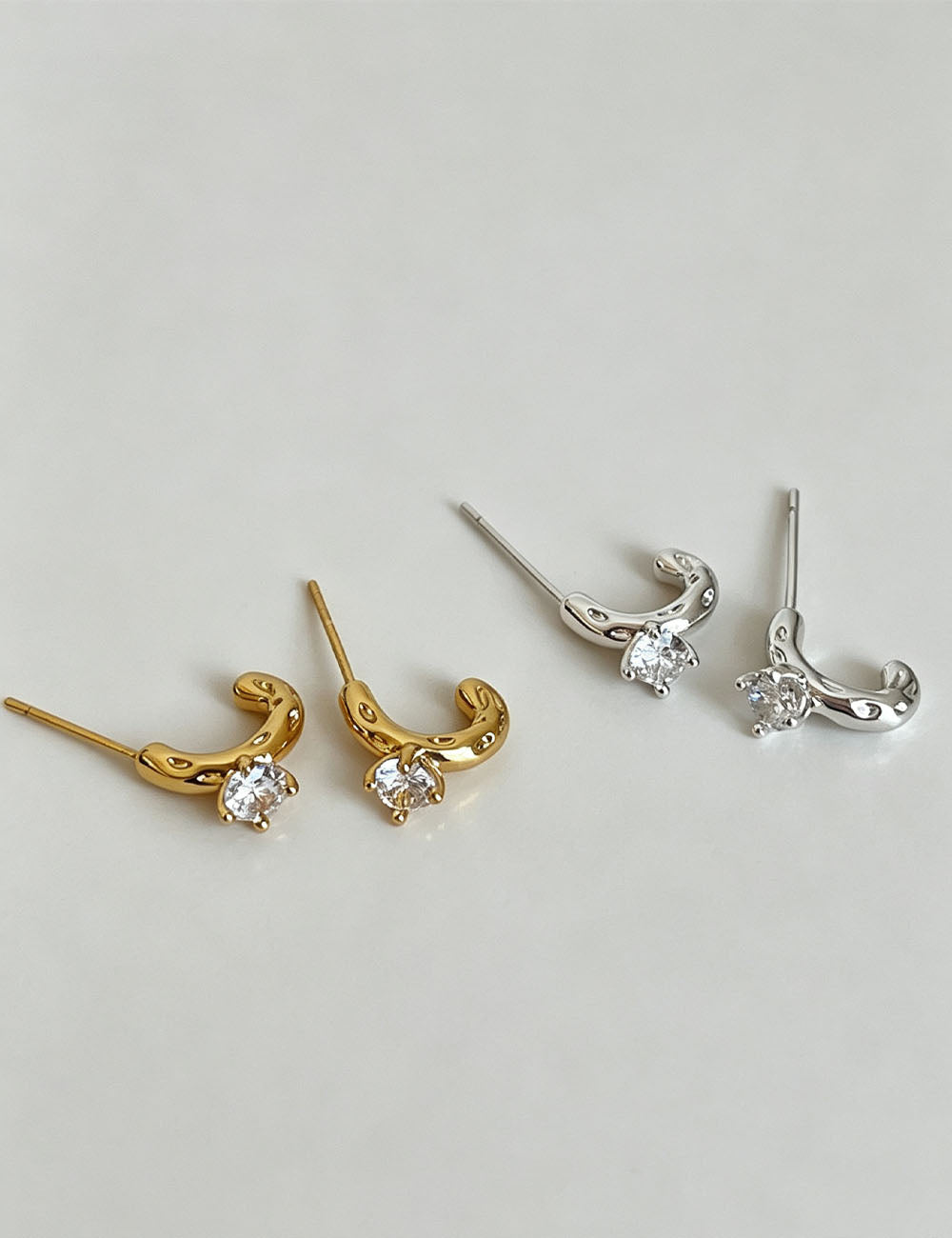 Rhinestone C-Shaped Stud Earrings - DippedShop Wholesale - #3235
