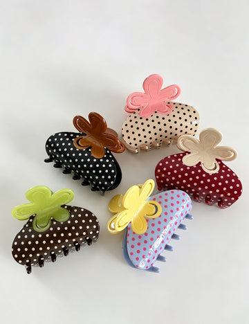 Elegant Polka Dots Floral Shape Hair Claws 6W6HCP1220