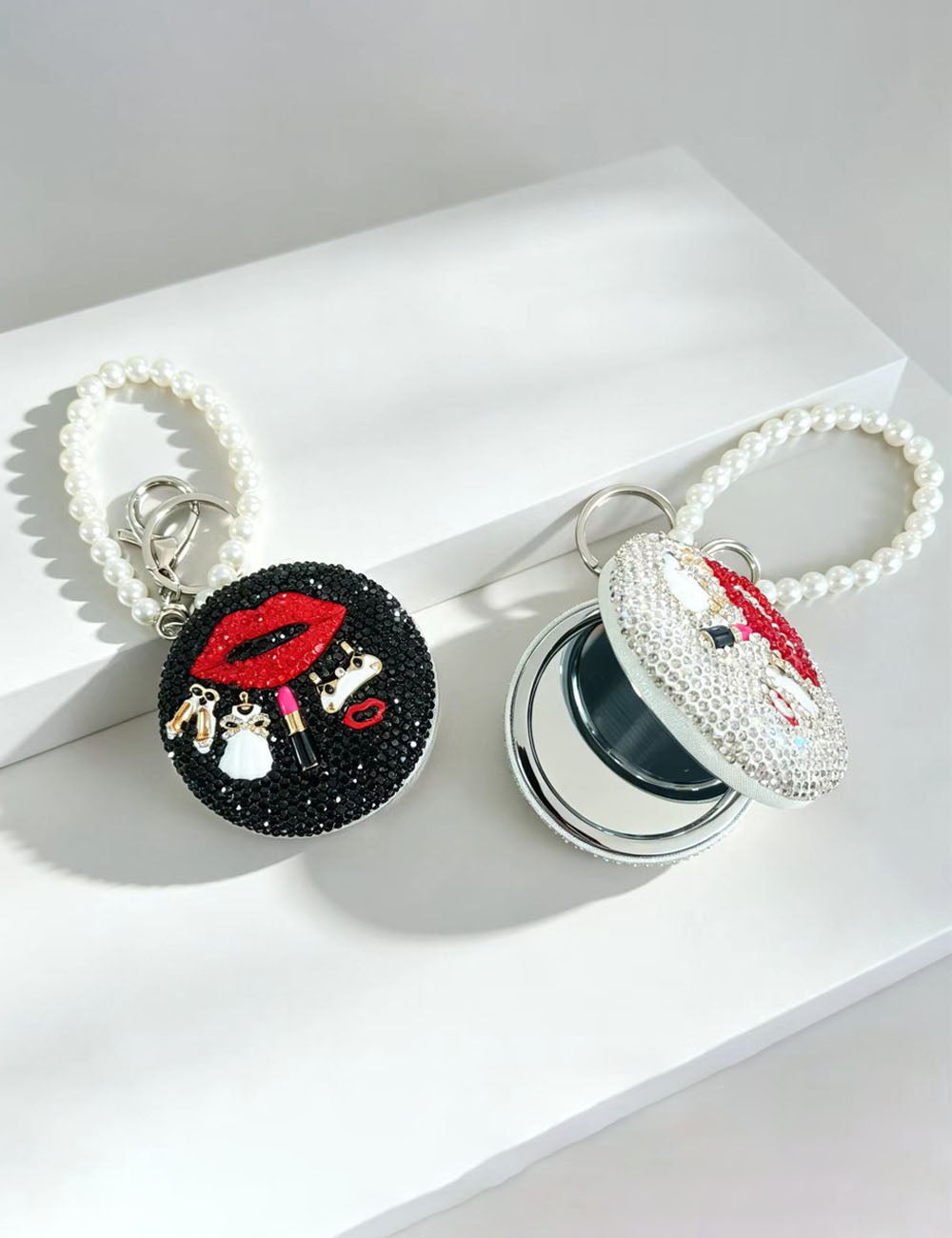 Rhinestone Lip Mirror Keychain - DippedShop Wholesale - #1315