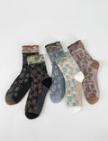 Vintage Floral Embossed Cotton Crew Socks 6W8FSO737