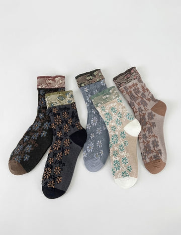 Vintage Floral Embossed Cotton Crew Socks 6W8FSO737