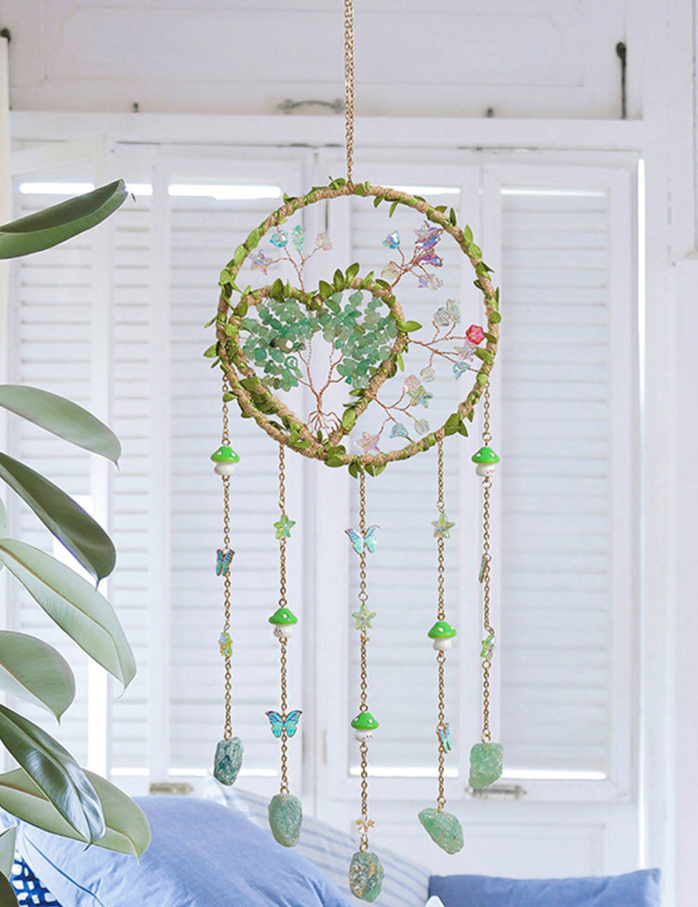 Heart Natural Stones Wind Chime Hanging Prism Suncatcher MK2CZAS6H7HLS52