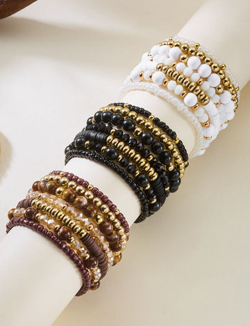 Retro Wooden Bead Strtchy Multi-Layer Bracelets 6W6JBR503