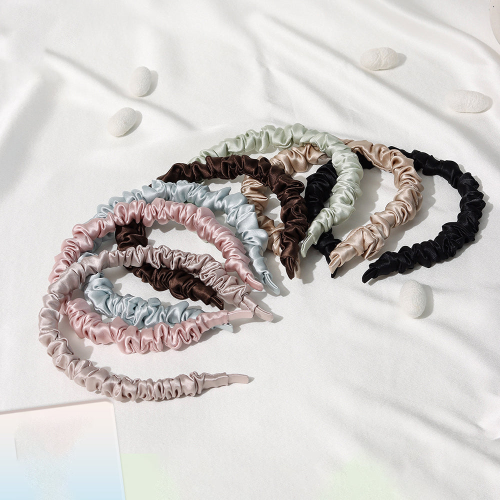 Minimalist Ruched Solid Color Mulberry Silk Headband 6W6HBD372