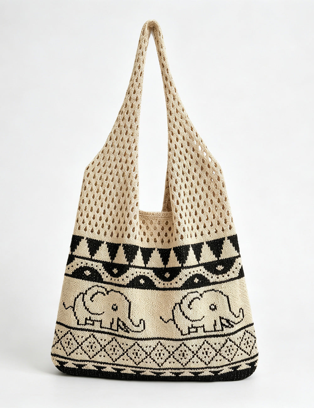 Boho Style Elephant Print Knit Beach Tote Bag 6W10BBG1772