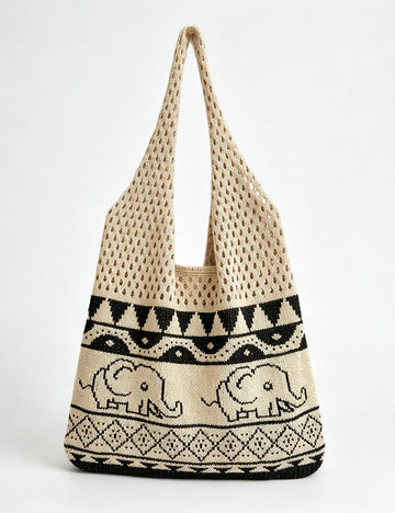 Boho Style Elephant Print Knit Beach Tote Bag 6W10BBG1772