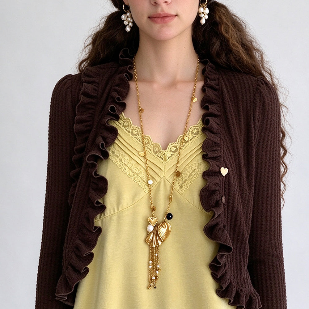 Heart Shell Tassel Necklace - DippedShop Wholesale - #1443