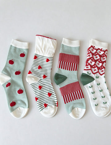 Striped Apple Print Socks - DippedShop Wholesale - #9747