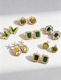 Fashion Green Cubic Zirconia Flower Stud Earrings 6W6JER752