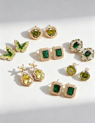 Fashion Green Cubic Zirconia Flower Stud Earrings 6W6JER752