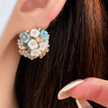 Elegant Rhinestone Flower Ball Stud Earrings 6W6JER761