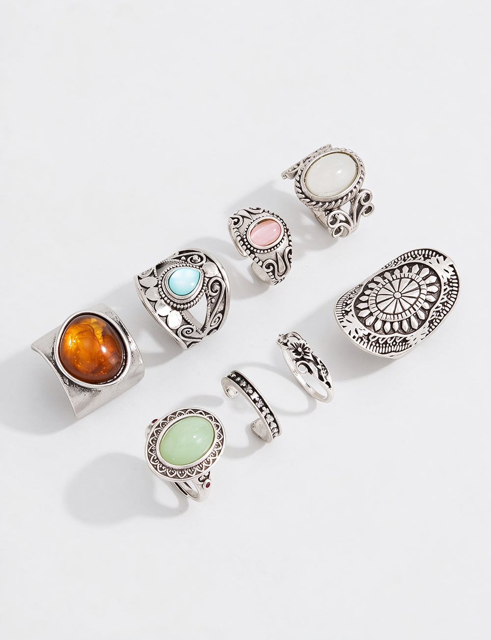 Carved Gemstone Ring Set - DippedShop Wholesale - #1347