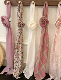 Sweet Plaid Print Floral Silk Scarf 6W6NSI191