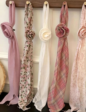 Sweet Plaid Print Floral Silk Scarf 6W6NSI191
