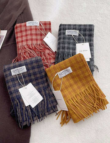 Vintgae Plaid Cashmere-Feel Taseel Warm Scarf 6W6NSC66