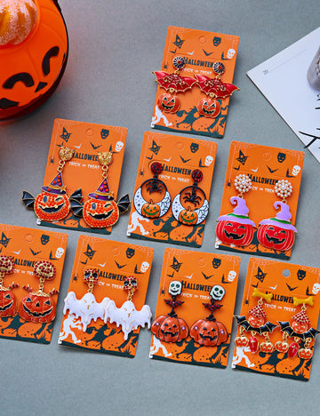 Halloween Rhinestone Pumkin Bat Pendant Dangle Earrings 6W6JER552