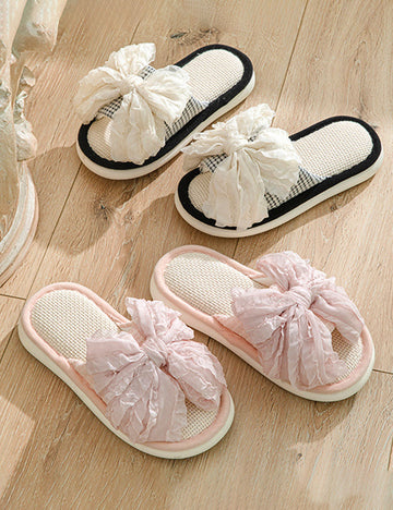 Linen Bowknot Slide Slippers - DippedShop Wholesale - #2259