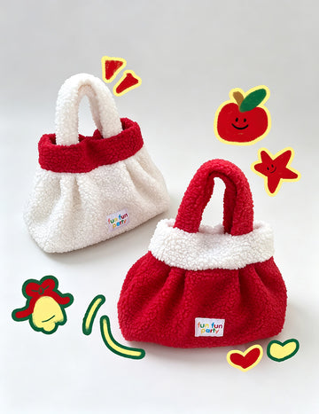 Cute Red Plush Fuzzy Christmas Tote Handbag 6W10BOB1346