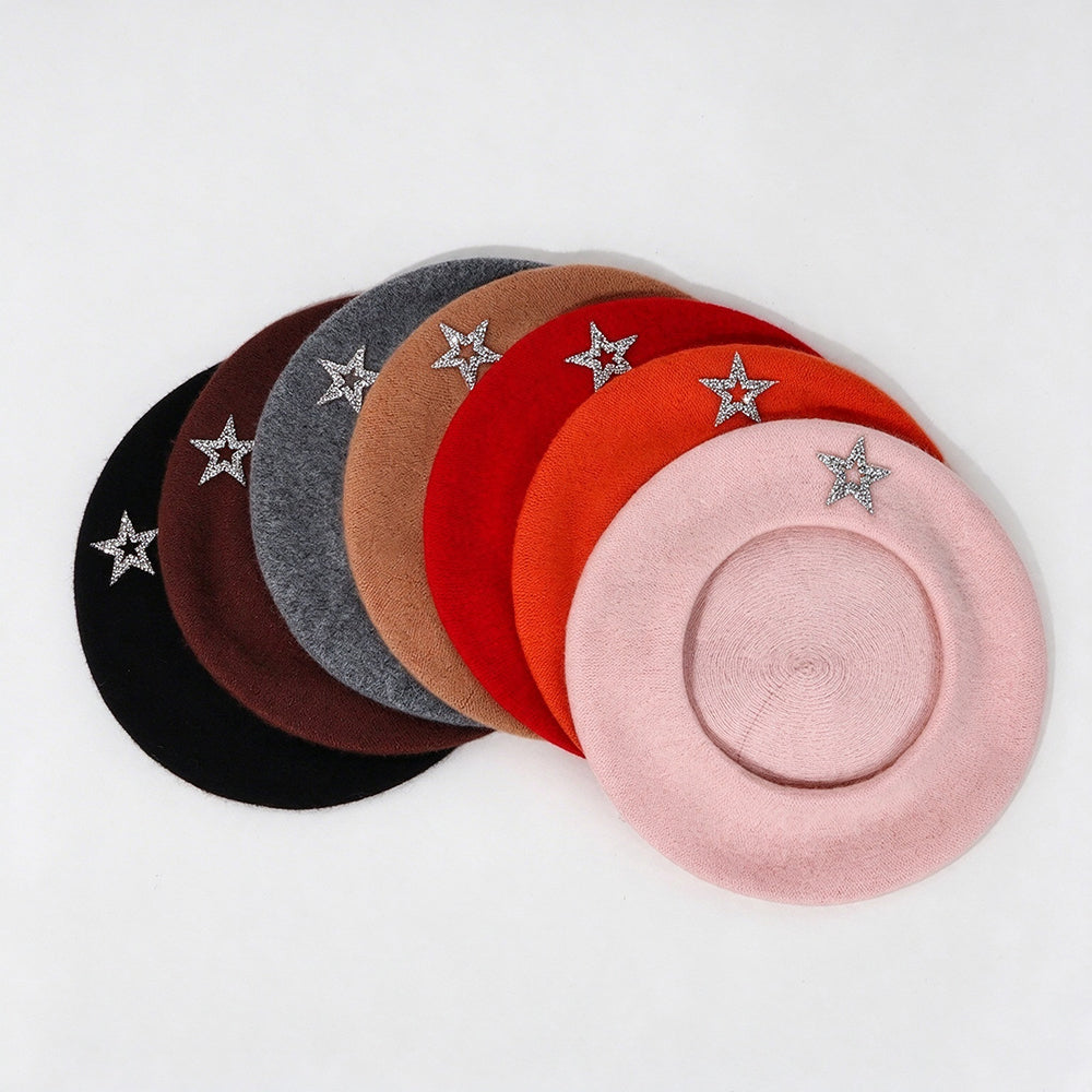 Rhinestone Star Knit Beret - DippedShop Wholesale - #5987