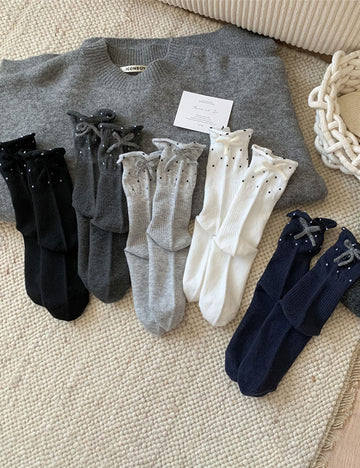 Polka Dot Bowknot Slouchy Socks - DippedShop Wholesale - #5347