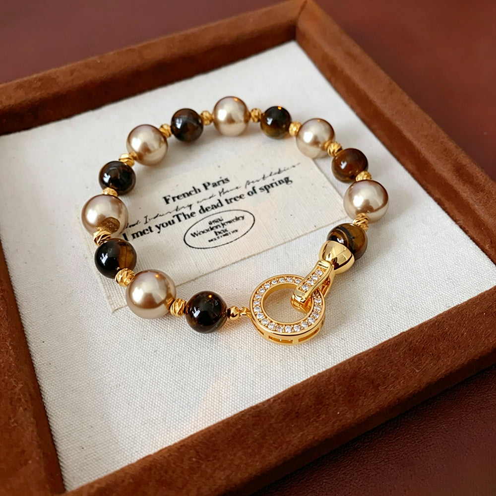 Vintage Rhinestones Pearl Metal Annular Bracelet 6W6JBR724