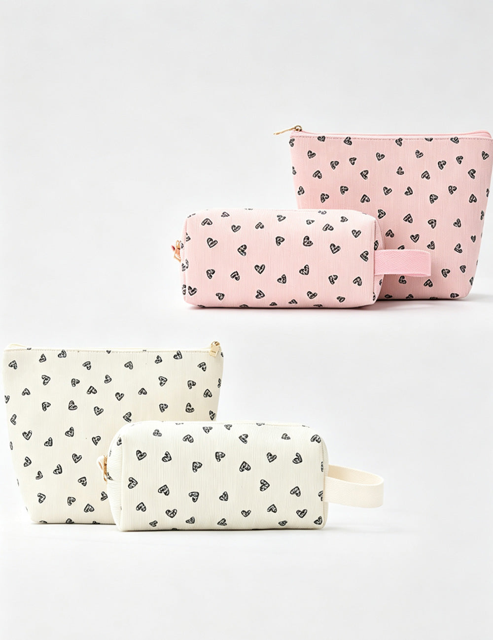 Heart Print Corduroy Cosmetic Bag - DippedShop Wholesale - #5699