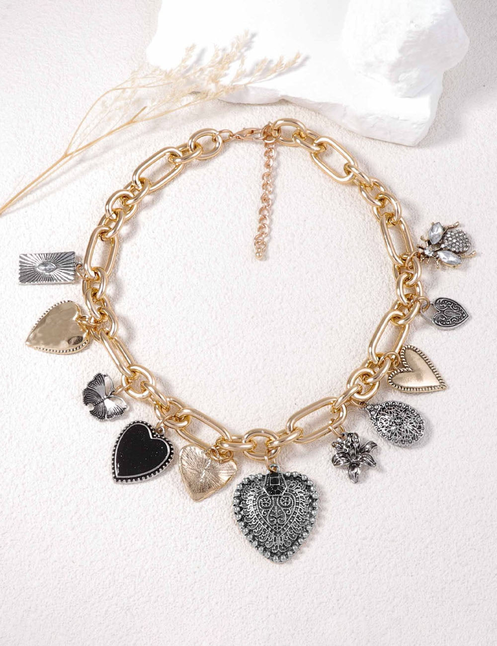Vintage Heart Pendant Tassel Chain Necklaces 6W6JNC623